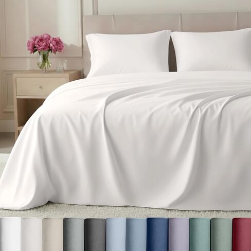 California Design Den Luxury 800 Thread Count 100% Cotton Sheets for Queen Size Bed, Hotel Quality Bedding with Deep Pocket Fitted Sheet, Cooling & Softer Than Egyptian Cotton Sheets -White in Kuwait
