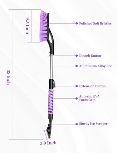 فرشاة ثلج شاحنة ومكشطة ثلج من هييا مقاس 51 بوصة بمقبض طويل، مكنسة ثلج شديدة التحمل مع قبضة إسفنجية لدفع الثلج الثقيل لنافذة الزجاج الأمامي لسيارة الدفع الرباعي - أرجواني in Kuwait