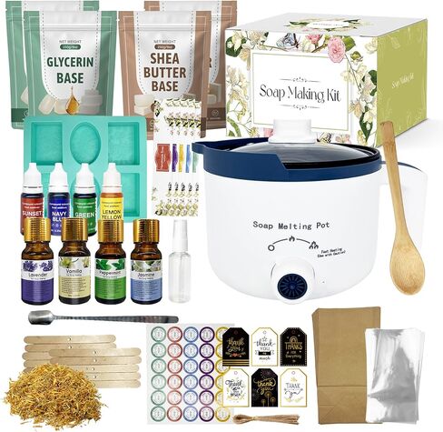 مجموعة صنع الصابون الفاخرة من PIUH لصنع الصابون، مجموعة كاملة لصنع الصابون بنفسك تتضمن جهاز إذابة الصابون، وقاعدة صابون 4 رطل، و8 زيوت عطرية، وقوالب رغيف السيليكون ومكشطة، وقاطع، و8 صبغات هدية للكبار والأطفال in Kuwait
