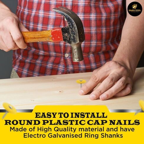 2,000 pcs of 1 inch x 12 gauge Plastic Cap Roofing Nails | GOLD Color | Diamond Point | Ring Shank | Electro Galvanised 2,000 per Tub. in Kuwait