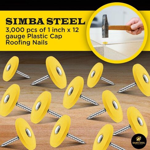 2,000 pcs of 1 inch x 12 gauge Plastic Cap Roofing Nails | GOLD Color | Diamond Point | Ring Shank | Electro Galvanised 2,000 per Tub. in Kuwait