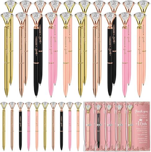 25 Sets Sweet 16th Birthday Party Favors for Guests, Include Sweet Sixteen Glitter Ballpoint Pens with Thank You Cards, Thank You for Coming to My 16 Years Birthday Party Supplies (Classic) in Kuwait