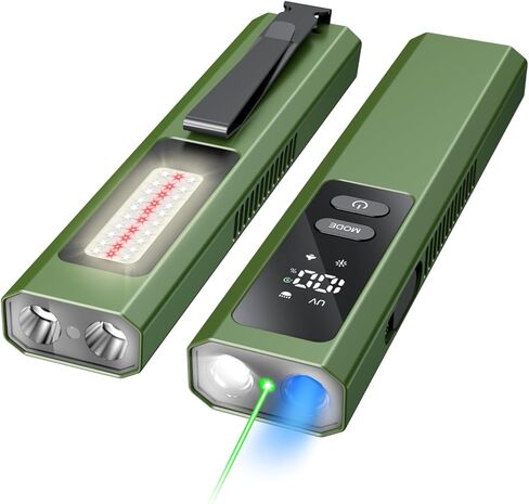 EDC Flat Flashlight High Lumens, Rechargeable Pocket Light with White/Warm LED, UV, Gream Beam, Flash Combo, 4 Bright Modes, Double Magnetic Base, for Outdoors, Emergency, Work, Detection (Orange) in Saudi Arabia