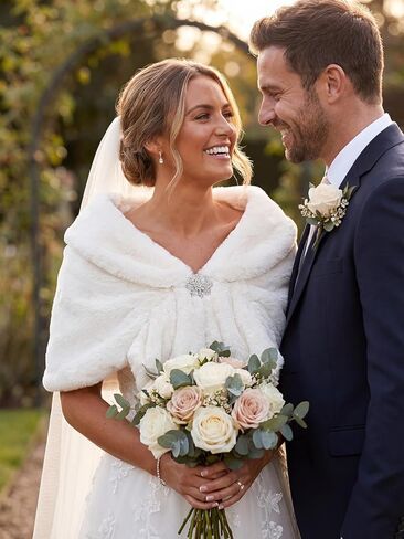 Yikisdy Wedding Faux Fur Shawl 20s Rabbit Wraps Bridal Fur Cover Up Party Cloak Coat Sweater Accessories for Women and Girls in Kuwait