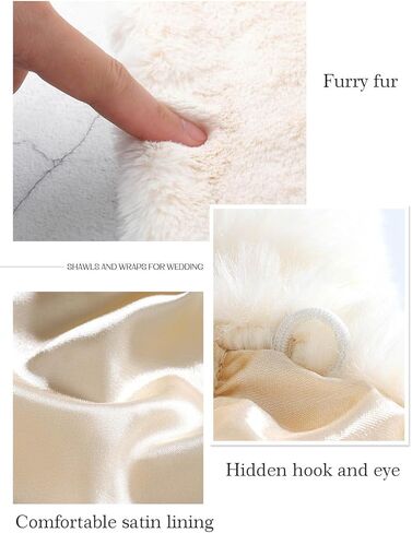 Yikisdy Wedding Faux Fur Shawl 20s Rabbit Wraps Bridal Fur Cover Up Party Cloak Coat Sweater Accessories for Women and Girls in Kuwait