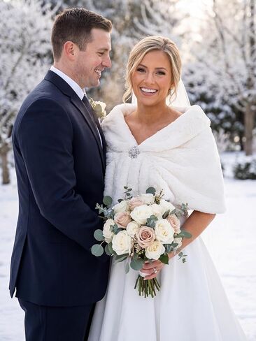 Yikisdy Wedding Faux Fur Shawl 20s Rabbit Wraps Bridal Fur Cover Up Party Cloak Coat Sweater Accessories for Women and Girls in Kuwait