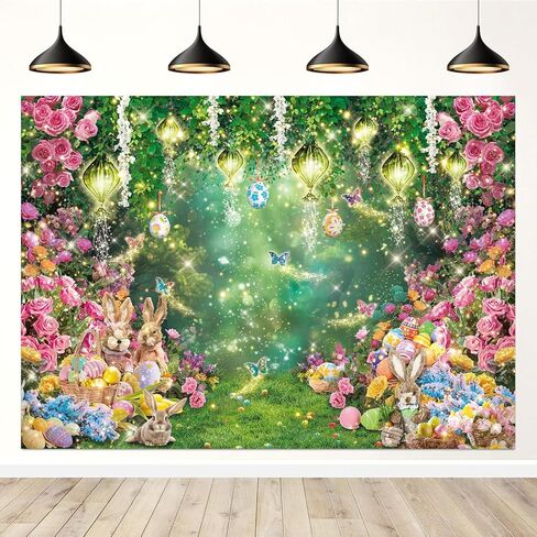 LIANNE 7x5FT Easter Enchanted Forest Backdrop Spring Wonderland Background Fairy Garden Magic Party Decorations Photo Booth Props in Kuwait