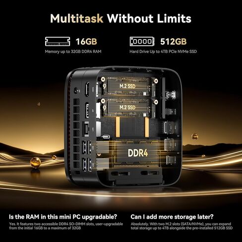كمبيوتر صغير KAMRUI AK1PLUS، 12 جيجابايت LPDDR5 4800 ميجا هرتز 256 جيجابايت M.2 SSD مع معالج N100، كمبيوتر مكتبي صغير 4K مع 2 HDMI، يدعم WiFi 5، BT 4.2 للمكتب والمنزل in Kuwait