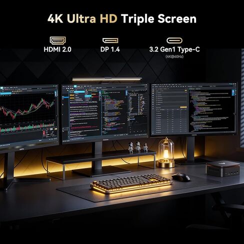 كمبيوتر صغير KAMRUI AK1PLUS، 12 جيجابايت LPDDR5 4800 ميجا هرتز 256 جيجابايت M.2 SSD مع معالج N100، كمبيوتر مكتبي صغير 4K مع 2 HDMI، يدعم WiFi 5، BT 4.2 للمكتب والمنزل in Kuwait