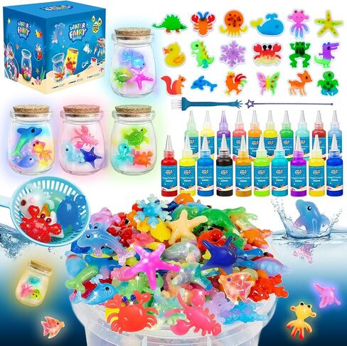 116pcs Magic Glow-in-the-Dark Water Fairy Toy Kit-Aqua DIY elf مجموعة مع 18 قالب مخلوق البحر ، 100 مل من الهلام ، 20 ملونة الهلام ، هدية عيد ميلاد عيد الميلاد ، وجعل مجموعة الجذعية الخاصة بالفنون الخاصة بك للطفل in Saudi Arabia