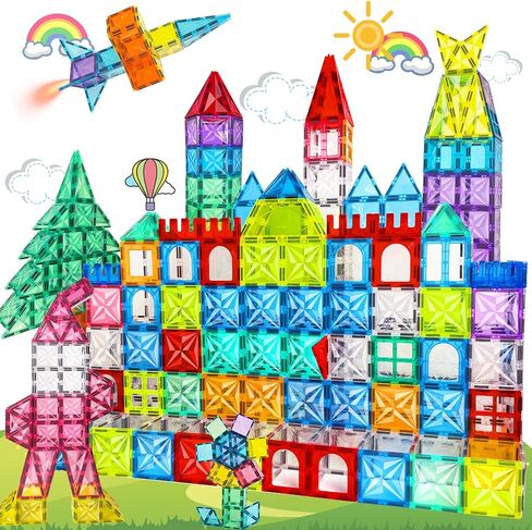 Magnetic Tiles, 100PCS Magnetic Blocks Set, 4D Diamond Magnet Building Blocks, STEM Preschool Educational Magnet Toys Gift for Kids, Boys and Girls 3 4 5 6 7 8+ Year Old in Kuwait
