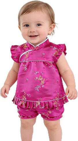 SZCQ Little Girl Chinese Qipao Dress Suit Traditional Cheongsam Top + Pant Baby Girls New Year Costumes in Kuwait