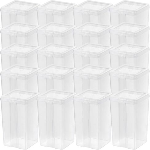 IRIS USA Medium Vertical Storage Container for Home & Office Organization, Big Capacity Stackable Plastic Bin for Stationery, Pantry, Cosmetics & More, Space-Saving Tall Organizer, Clear, Pack of 10 in Kuwait