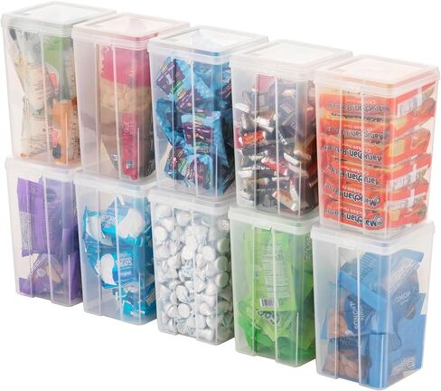 IRIS USA Medium Vertical Storage Container for Home & Office Organization, Big Capacity Stackable Plastic Bin for Stationery, Pantry, Cosmetics & More, Space-Saving Tall Organizer, Clear, Pack of 10 in Kuwait