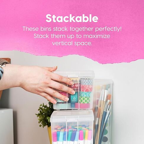 IRIS USA Medium Vertical Storage Container for Home & Office Organization, Big Capacity Stackable Plastic Bin for Stationery, Pantry, Cosmetics & More, Space-Saving Tall Organizer, Clear, Pack of 10 in Kuwait