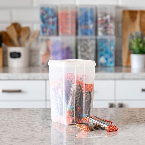 IRIS USA Medium Vertical Storage Container for Home & Office Organization, Big Capacity Stackable Plastic Bin for Stationery, Pantry, Cosmetics & More, Space-Saving Tall Organizer, Clear, Pack of 10 in Kuwait