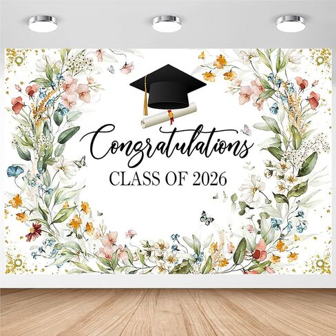 Avezano Wildflower Graduation Backdrop Watercolor Floral Class of 2025 Graduation Decorations Congrats Grad Graduation Banner 70.8 x 43.3 Inch in Kuwait