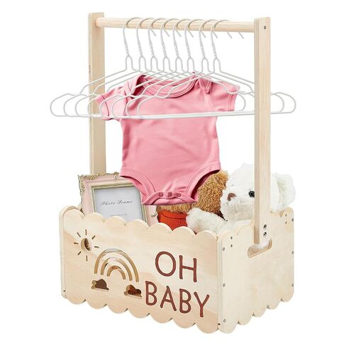 UNICRAFTALE Wooden Baby Shower Crate Closet Baby Storage Crate Hamper Shower Party Basket with Handle with 8pcs Kids' Hanger Welcome Baby Gifts Pregnancy Gifts for New Parents in Kuwait