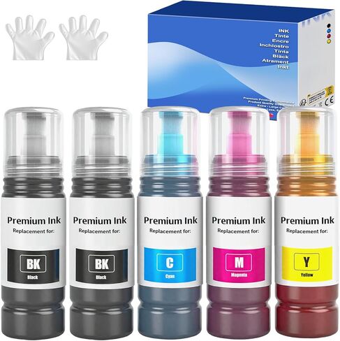 522 Ink Refill Bottles Replacement for Epson 522 Ink Refill Bottles for Ecotank ET-2800 ET-4800 ET-2400 ET-2803 ET-2720 ET-4810 ET-4700 ET-2840 Inkjet Printer, 5 Bottles 2Black Cyan Magenat Yellow in Kuwait