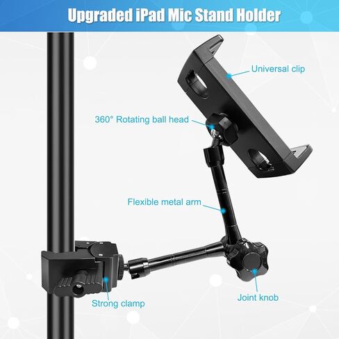 حامل الكمبيوتر اللوحي لـ MIC Stand ، JCWINY قابل للتعديل جبل الحامل iPad MIC حامل ، حامل أقراص مع حوامل المشبك لخزانة مكتب القطب ، متوافقة مع 4.7 إلى 12.9 "iPad ، iPhone ، Android هواتف ذكية in Kuwait