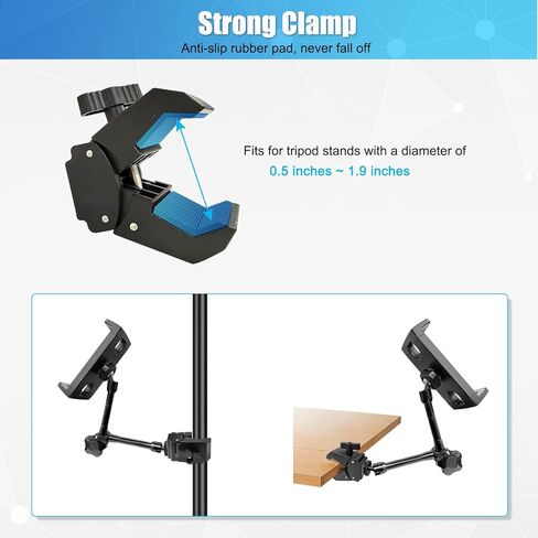 حامل الكمبيوتر اللوحي لـ MIC Stand ، JCWINY قابل للتعديل جبل الحامل iPad MIC حامل ، حامل أقراص مع حوامل المشبك لخزانة مكتب القطب ، متوافقة مع 4.7 إلى 12.9 "iPad ، iPhone ، Android هواتف ذكية in Kuwait