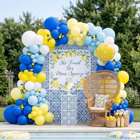 Blue Yellow Balloon Garland Arch Kit 136 Pcs for Bachelorette Bridal Shower Decorations Last Toast Main Squeeze Lemon Foil Balloons Royal Light Pastel White Party Supplies in Kuwait