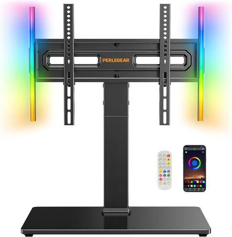 Perlegear Universal Swivel TV Stand with Pegboard Storage, Height Adjustable Table top TV Stand Mount for 42-90 Inch TVs, up to 150 lbs with Large Glass Base for Stability, Max VESA 600x400mm PGTVS36 in Saudi Arabia