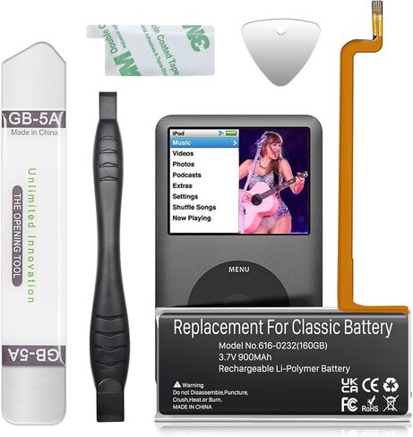 بطارية Wavypo 616-0232 ، بديل بطارية عالي السعة 900 مللي أمبير متوافق مع IPOD 5 - الجيل السابع من الفيديو الكلاسيكي A1136 A1238 6 80GB 6.5th 120GB 7th 160GT 5th 30GB in Kuwait