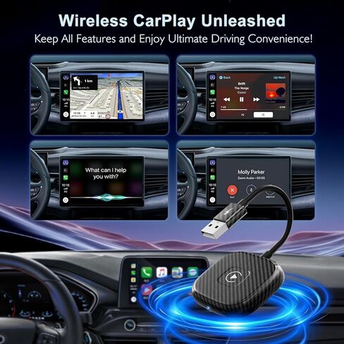 Wireless CarPlay Adapter for Apple iPhone，Wireless Carplay USB Dongle Converter Wired Carplay to Wireless, Support Online Update Plug and Play,Fit for Cars Built-in Wired CarPlay (Carbon) in Kuwait
