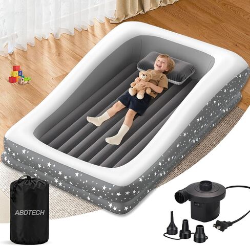Inflatable Toddler Travel Bed: Portable & Safety - Blow Up Toddler Bed Travel with 4 Sides - Kids Air Mattress Ideal for Outdoor Camping - Easy to Inflate Deflate and Clean (Grey) in Kuwait