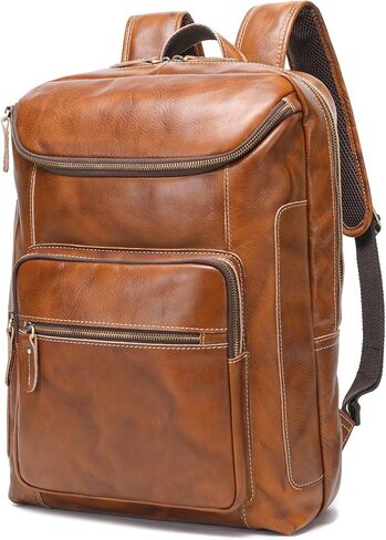 LANNSYNE Full Grain Leather Backpack For Men, 17" Laptop Backpack, Casual Outdoor Business Travel Rucksack, YKK Zippers in Kuwait