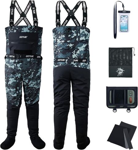 Goture 5-Layer Waterproof Stocking Foot Waders, Breathable Fly Fishing Waders for Men Women, Multiple Storage Pockets 5 Sizes in Kuwait