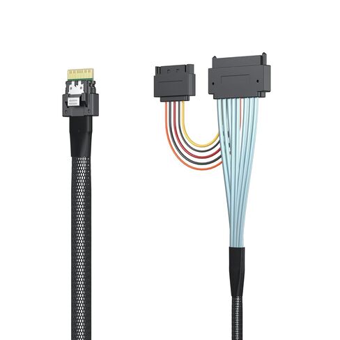 10Gtek Mini SAS SFF-8643 to U.2 SFF-8639 Cable, PCIe 4.0 X4 85 Ohm with 15-Pin SATA Power for NVMe SSD Hot-Swap, 0.5m/1.6ft in Kuwait