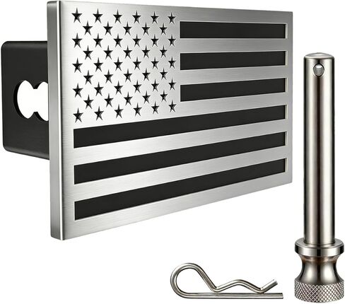 American Flag Metal Trailer Hitch Cover for 2 inch Receivers（with 5/8-Inch Pin Diameter Trailer Hitch Lock ） (Black) in Kuwait