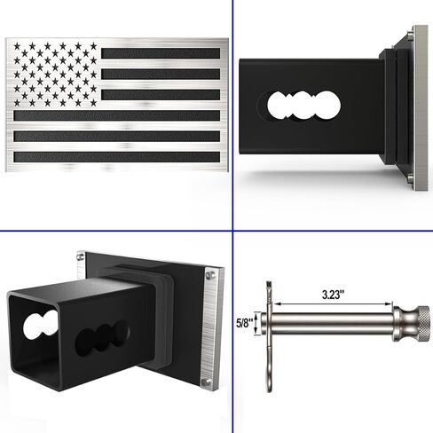 American Flag Metal Trailer Hitch Cover for 2 inch Receivers（with 5/8-Inch Pin Diameter Trailer Hitch Lock ） (Black) in Kuwait