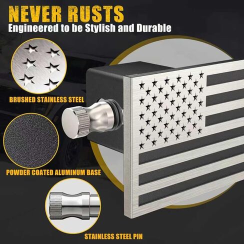 American Flag Metal Trailer Hitch Cover for 2 inch Receivers（with 5/8-Inch Pin Diameter Trailer Hitch Lock ） (Black) in Kuwait