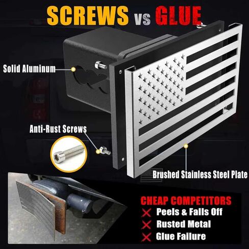 American Flag Metal Trailer Hitch Cover for 2 inch Receivers（with 5/8-Inch Pin Diameter Trailer Hitch Lock ） (Black) in Kuwait