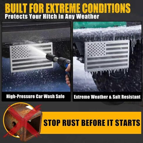 American Flag Metal Trailer Hitch Cover for 2 inch Receivers（with 5/8-Inch Pin Diameter Trailer Hitch Lock ） (Black) in Kuwait