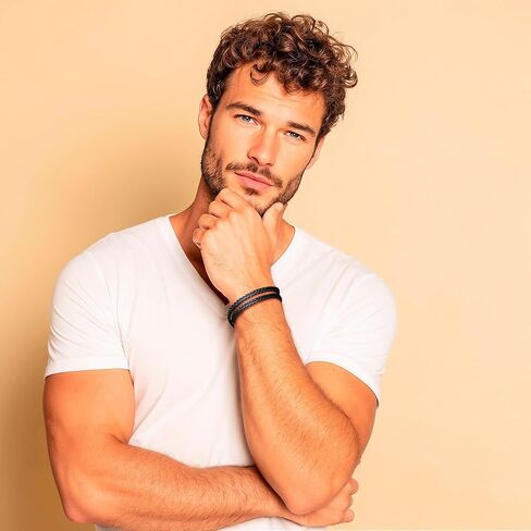 NOVICA Artisan Handmade Men's Tigers Eye Leather Wrap Bracelet Braided Black Brown Thailand 'Double Ebony' in Kuwait