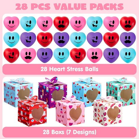 Joyin 28 Pack Valentine Heart Jetors - ابتسامة الوجه ألعاب الضغط مع صندوق هدايا تحت عنوان ، ووجه كرات تخفيف الإجهاد الرغوة لصالح الحفلات ، وتبادل الفصول الدراسية ، ومكافأة اللعبة in Kuwait
