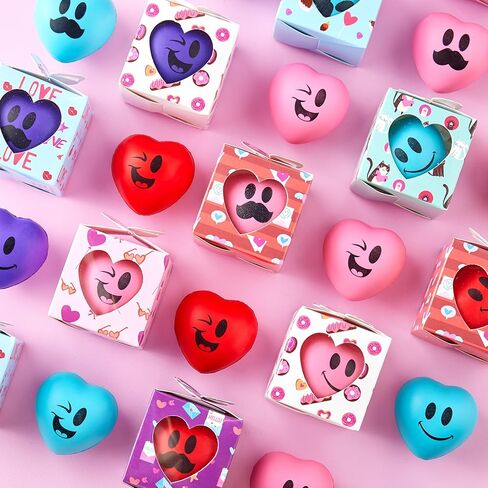 Joyin 28 Pack Valentine Heart Jetors - ابتسامة الوجه ألعاب الضغط مع صندوق هدايا تحت عنوان ، ووجه كرات تخفيف الإجهاد الرغوة لصالح الحفلات ، وتبادل الفصول الدراسية ، ومكافأة اللعبة in Kuwait