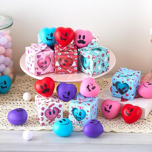 Joyin 28 Pack Valentine Heart Jetors - ابتسامة الوجه ألعاب الضغط مع صندوق هدايا تحت عنوان ، ووجه كرات تخفيف الإجهاد الرغوة لصالح الحفلات ، وتبادل الفصول الدراسية ، ومكافأة اللعبة in Kuwait