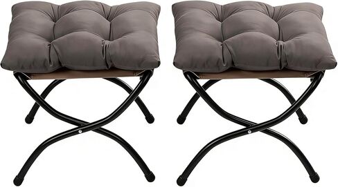 HollyHOME 15"(H) Folding Footrest Stool, Upholstered Small Foldable Ottoman, Accent Padded Sofa Foot Stool for Lazy Chair, Metal Frame Portable Foot Rest Ottoman for Home, Living Room, Bedroom, Grey in Kuwait