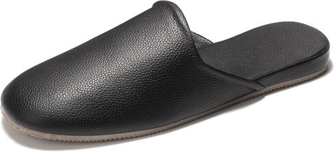 Hyfant Men's Leather Slippers Genuine Leather Slippers for Men Scuff Slippers with Memory Foam Minimalist Mules House Slip-on Shoes for Office Home Bedroom Living Room Guests Visitor in Kuwait