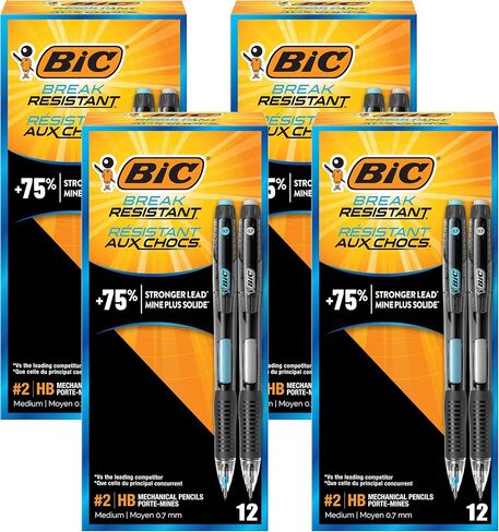 BIC Break Resistant Mechanical Pencils with Erasers, No. 2 Medium Point (0.7mm), 12-Count Pack of Pencils for School or Office Supplies in Kuwait