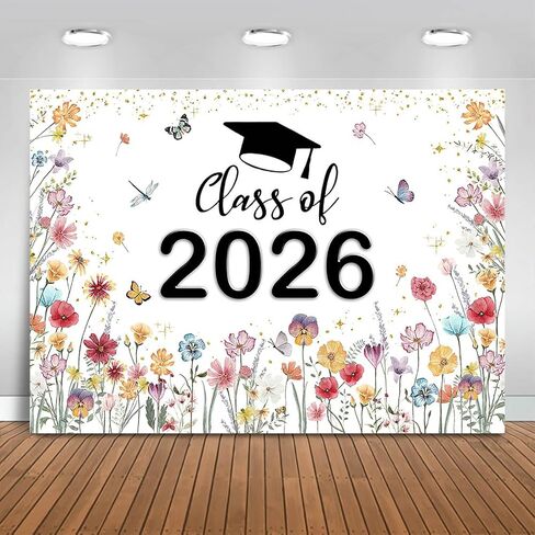 فئة الزهرة البرية من 2025 خلفية 7x5ft ألوان مائية الأزهار 2025 خلفية التخرج زخارف الحفلات البرية ذات طابع ويلد 2025 تهانينا in Kuwait