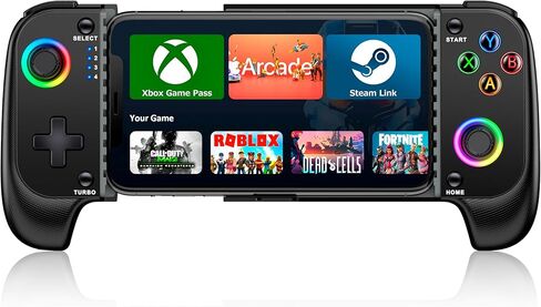 Wireless Phone Controller for iPhone/Android No Deadzone, Mobile Gaming Controller Support Xbox Game Pass, PlayStation, Steam Link, Call of Duty, Roblox, Cloud Gamepad for iOS with Dynamic LED Lights in Kuwait