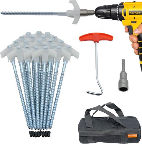 12 Pack Screw in Tent Stakes Heavy Duty-8" Metal Pegs for Ground, Drill in Camping Stake with Hex Head Driver, Spikes Puller, Protector in a Carrying Bag, for Hiking, Hammocks, Glow in Dark in Kuwait