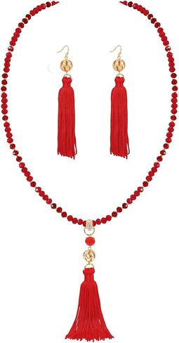 BERYOHZ Long Beaded Strand Necklace with Tassel for Women Fashion Jewelry White, 33 inches in Kuwait