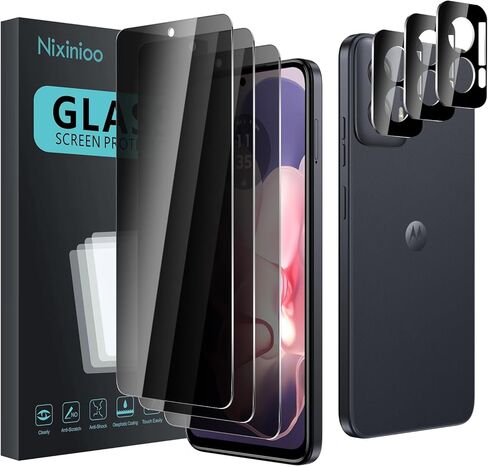3 Pack Privacy Screen Protector for Motorola Moto G play 5G 2024 With 3 Pack Camera Lens Protector, Anti Spy Tempered Glass Film, 9H Hardness, Black Protector, Anti-Scratch, Bubble Free in Saudi Arabia